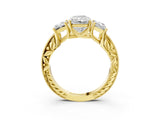 Yellow gold Three-Stone Radiant Cut Cut Milgrain Pavé Engagement Ring_6