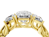 Yellow gold Three-Stone Radiant Cut Cut Milgrain Pavé Engagement Ring_7