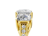 Yellow gold Three-Stone Radiant Cut Cut Milgrain Pavé Engagement Ring_8