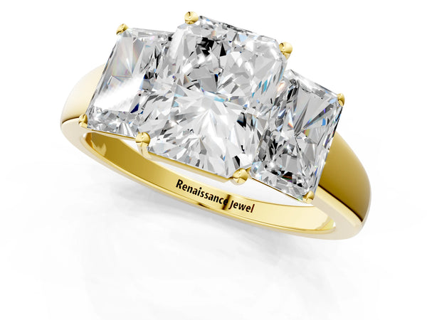 Yellow gold Three-Stone Radiant Cut Cut Solitaire Ring with Classic Prong Setting