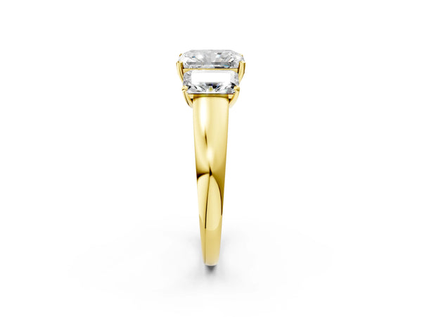 Yellow gold Three-Stone Radiant Cut Cut Solitaire Ring with Classic Prong Setting
