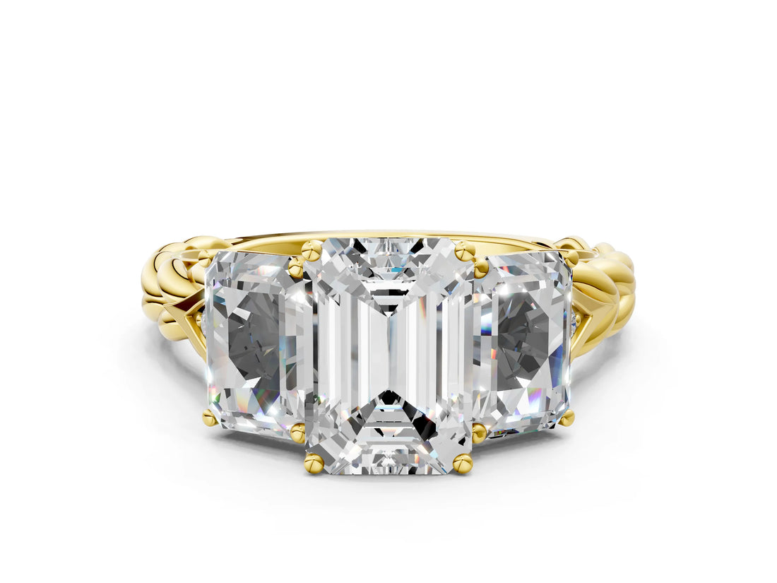 Yellow gold Three-Stone Radiant Cut Diamond Braided Band Ring with Four-Prong Setting_78