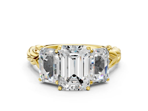 Yellow Gold Radiant Cut Three Stone Engagement Ring Setting with Braided Band