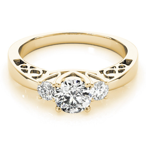 Yellow gold Three-Stone Radiant Cut Diamond Cathedral Engagement Ring with Prong Setting 2