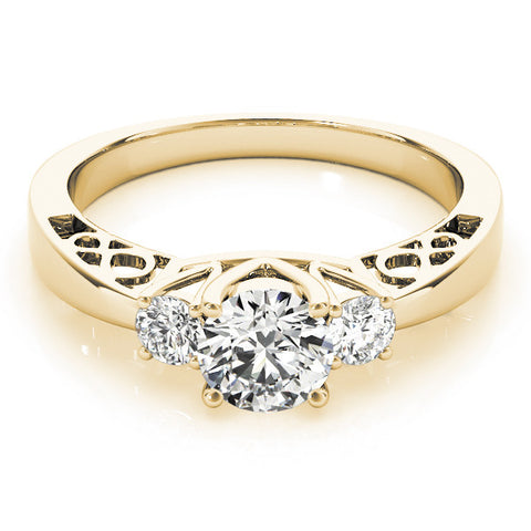 Yellow gold Three-Stone Radiant Cut Diamond Cathedral Engagement Ring with Prong Setting 2