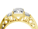 Yellow gold Three-Stone Radiant Cut Diamond Cathedral Engagement Ring with Prong Setting_10