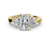 Yellow gold Three-Stone Radiant Cut Diamond Cathedral Engagement Ring with Prong Setting_6