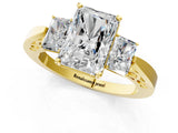 Yellow gold Three-Stone Radiant Cut Diamond Cathedral Engagement Ring with Prong Setting_7