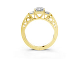 Yellow gold Three-Stone Radiant Cut Diamond Cathedral Engagement Ring with Prong Setting_9