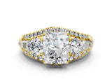 Yellow gold Three-Stone Radiant Cut Diamond Engagement Ring with Pave Band and Prong Setting_2