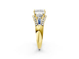 Yellow gold Three-Stone Radiant Cut Diamond Engagement Ring with Pave Band and Prong Setting_4
