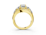 Yellow gold Three-Stone Radiant Cut Diamond Engagement Ring with Pave Band and Prong Setting_5