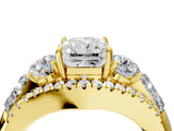 Yellow gold Three-Stone Radiant Cut Diamond Engagement Ring with Pave Band and Prong Setting_6
