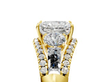 Yellow gold Three-Stone Radiant Cut Diamond Engagement Ring with Pave Band and Prong Setting_7