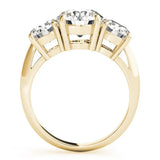 Yellow gold Three-Stone Radiant Cut Diamond Engagement Ring with Prong Setting on a White Gold Band 2