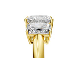 Yellow gold Three-Stone Radiant Cut Diamond Engagement Ring with Prong Setting on a White Gold Band_11