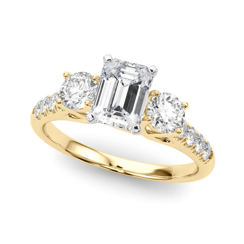 Yellow gold Three-Stone Radiant Cut Diamond Pavé Band with Four-Prong Setting 2