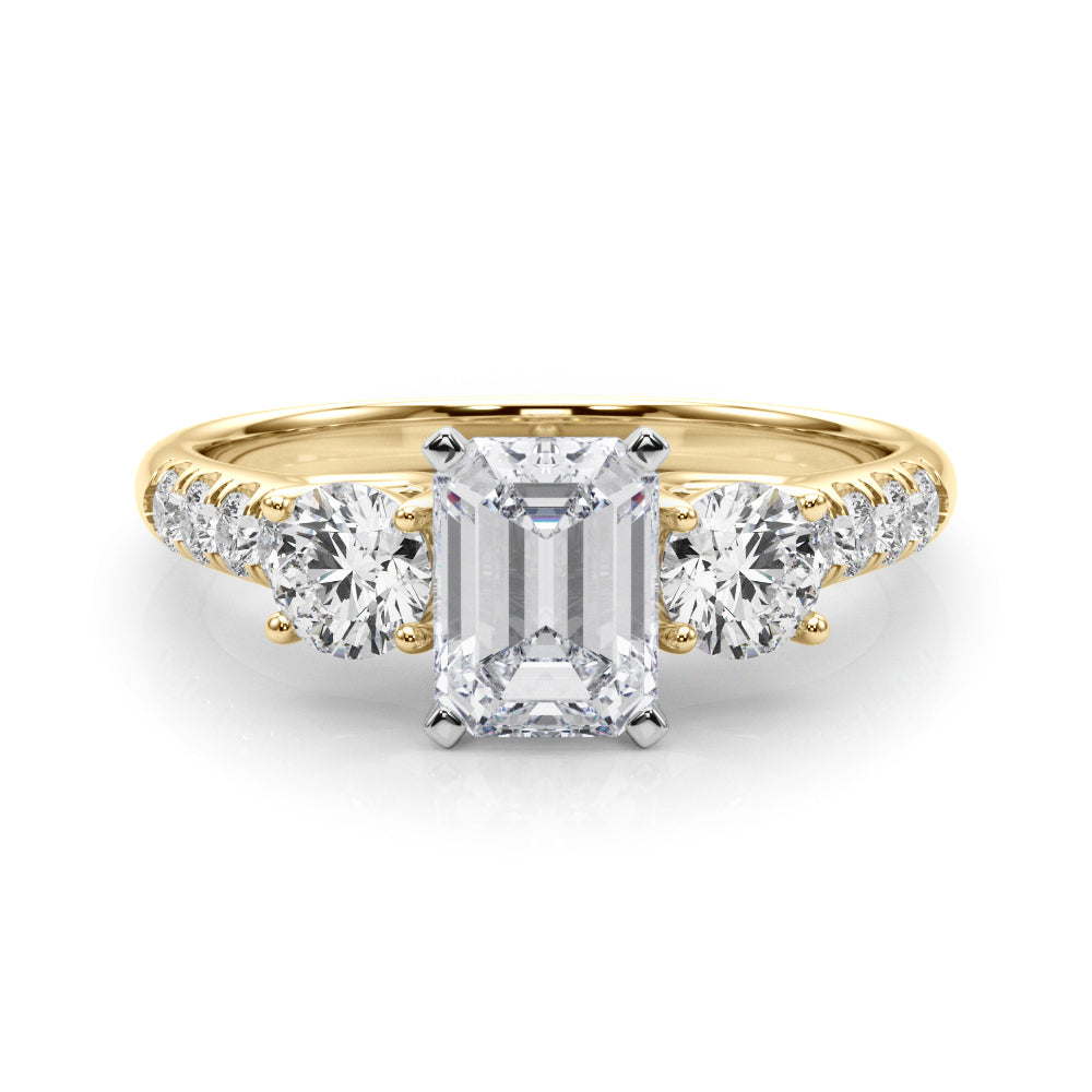 Yellow gold Three-Stone Radiant Cut Diamond Pavé Band with Four-Prong Setting