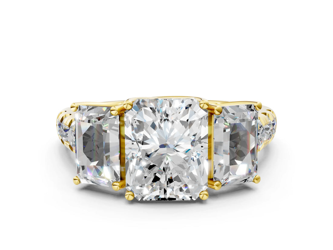 Yellow gold Three-Stone Radiant Cut Diamond Pavé Band with Prong Setting_3