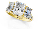 Yellow gold Three-Stone Radiant Cut Diamond Pavé Band with Prong Setting_4