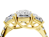Yellow gold Three-Stone Radiant Cut Diamond Pavé Band with Prong Setting_7