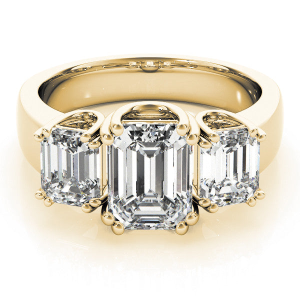 14K Yellow Gold Three-Stone 2.06 Carat D VS1 Emerald Cut Diamond Ring with Channel Set Band and Four-Prong Setting