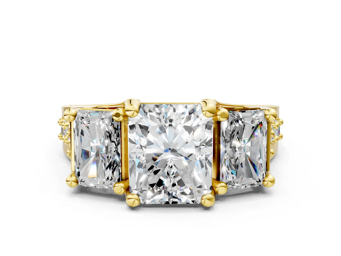 Yellow gold Three-Stone Radiant Cut Diamond Ring with Channel-Set Band and Four-Prong Setting_131