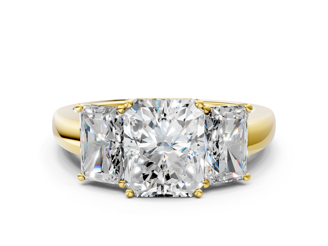 Yellow gold Three-Stone Radiant Cut Diamond Ring with Channel-Set Band and Four-Prong Setting_49