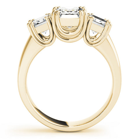 Yellow gold Three-Stone Radiant Cut Diamond Ring with Channel Set Band and Four-Prong Setting