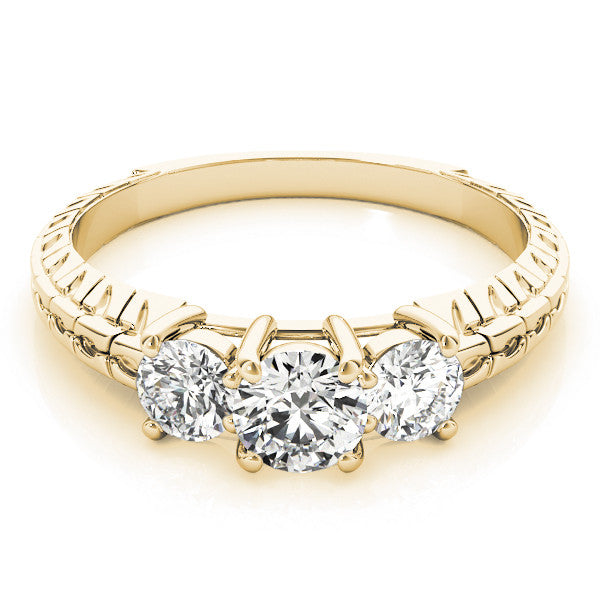 Yellow gold Three-Stone Radiant Cut Diamond Ring with Channel-Set Band and Prong Setting 2