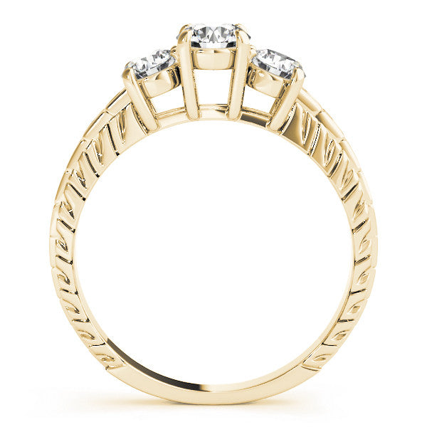 Yellow gold Three-Stone Radiant Cut Diamond Ring with Channel-Set Band and Prong Setting