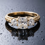 Yellow gold Three-Stone Radiant Cut Diamond Ring with Channel-Set Band and Prong Setting_21