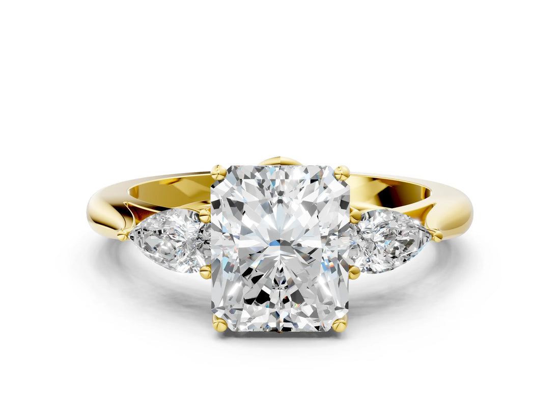 Yellow gold Three-Stone Radiant Cut Diamond Ring with Pear  Side Stones in Four-Prong Setting_18