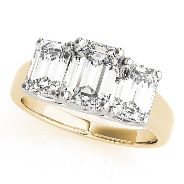 14K Yellow Gold Three-Stone 4.069999999999999 Carat F VS1 Cushion Cut Diamond Ring with Prong Setting and Classic Band