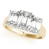 14K Yellow Gold Three-Stone 4.069999999999999 Carat F VS1 Cushion Cut Diamond Ring with Prong Setting and Classic Band