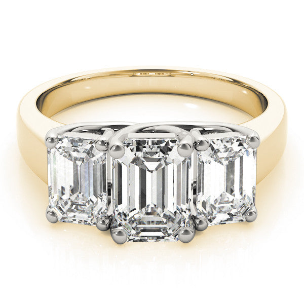 Yellow gold Three-Stone Radiant Cut Diamond Ring with Prong Setting and Classic Band 2