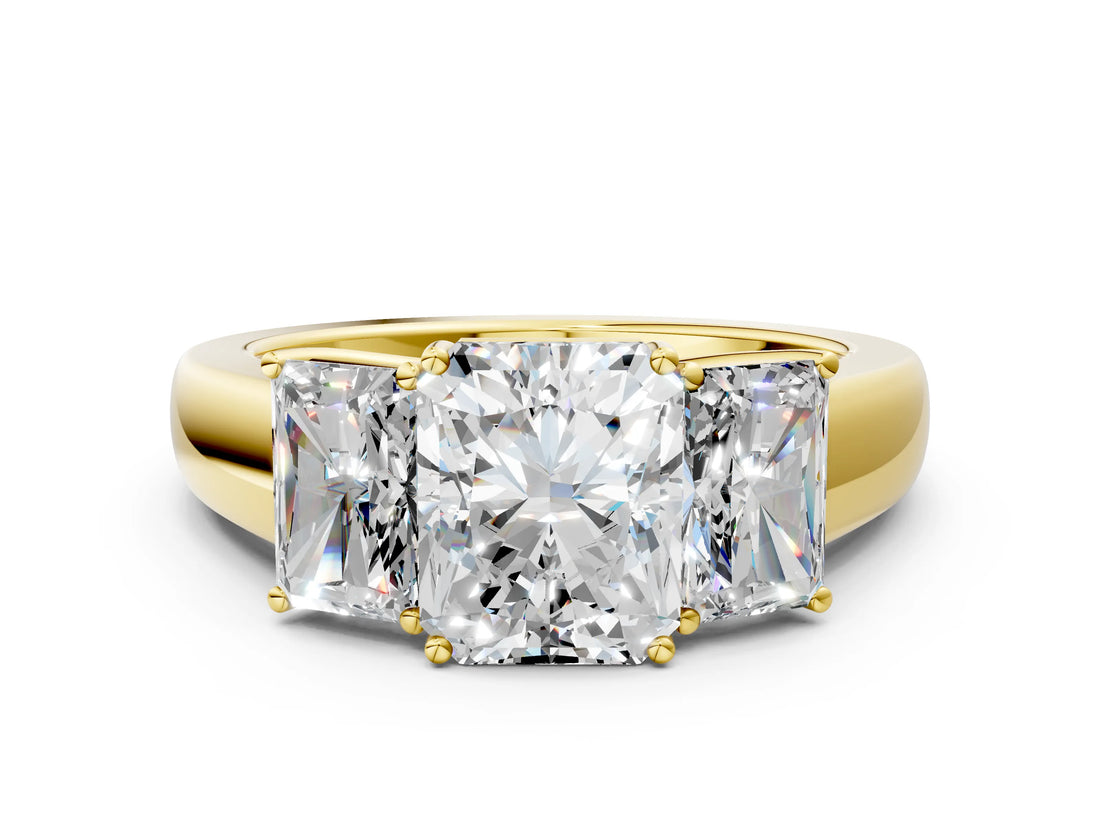Yellow gold Three-Stone Radiant Cut Diamond Ring with Prong Setting and Classic Band_3