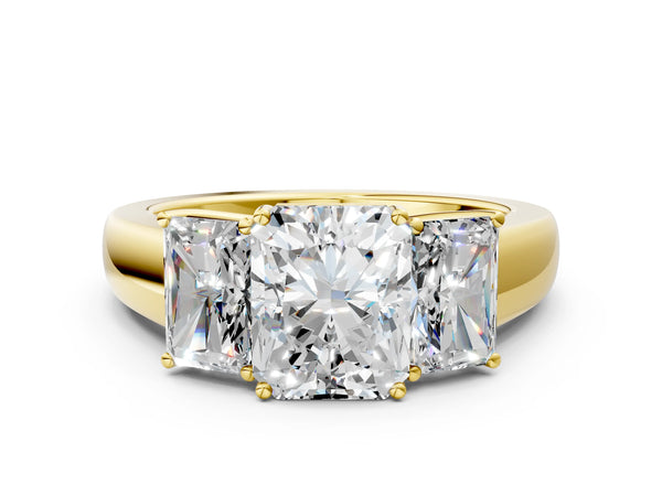 Yellow Gold Radiant Cut Three Stone Engagement Ring Setting with Touching Matching Side Stones