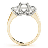 14K Yellow Gold Three-Stone 4.069999999999999 Carat F VS1 Cushion Cut Diamond Ring with Prong Setting and Classic Band