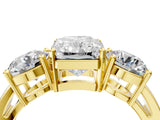 Yellow gold Three-Stone Radiant Cut Diamond Ring with Round Side Stones, Classic Band, and Four-Prong Setting_11