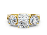 Yellow gold Three-Stone Radiant Cut Diamond Ring with Round Side Stones, Classic Band, and Four-Prong Setting_7