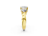 Yellow gold Three-Stone Radiant Cut Diamond Ring with Round Side Stones, Classic Band, and Four-Prong Setting_9