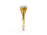 Yellow gold Three-Stone Radiant Cut Diamond Ring with Round with Citrine side stone Pavé Band and Prong Setting_2