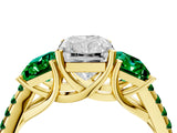 Yellow gold Three-Stone Radiant Cut Diamond Ring with Round with Emerald side stone Pavé Band and Prong Setting_4