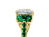 Yellow gold Three-Stone Radiant Cut Diamond Ring with Round with Emerald side stone Pavé Band and Prong Setting_5
