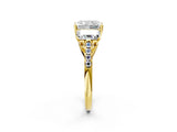 Yellow gold Three-Stone Radiant Cut Diamond Ring with Round with Moissanite side stone Pavé Band and Prong Setting_2