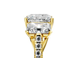 Yellow gold Three-Stone Radiant Cut Diamond Ring with Round with Moissanite side stone Pavé Band and Prong Setting_5