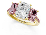 Yellow gold Three-Stone Radiant Cut Diamond Ring with Round with Morganite side stone Pavé Band and Prong Setting_1