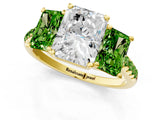 Yellow gold Three-Stone Radiant Cut Diamond Ring with Round with Peridot side stone Pavé Band and Prong Setting_1