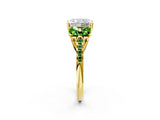 Yellow gold Three-Stone Radiant Cut Diamond Ring with Round with Peridot side stone Pavé Band and Prong Setting_2